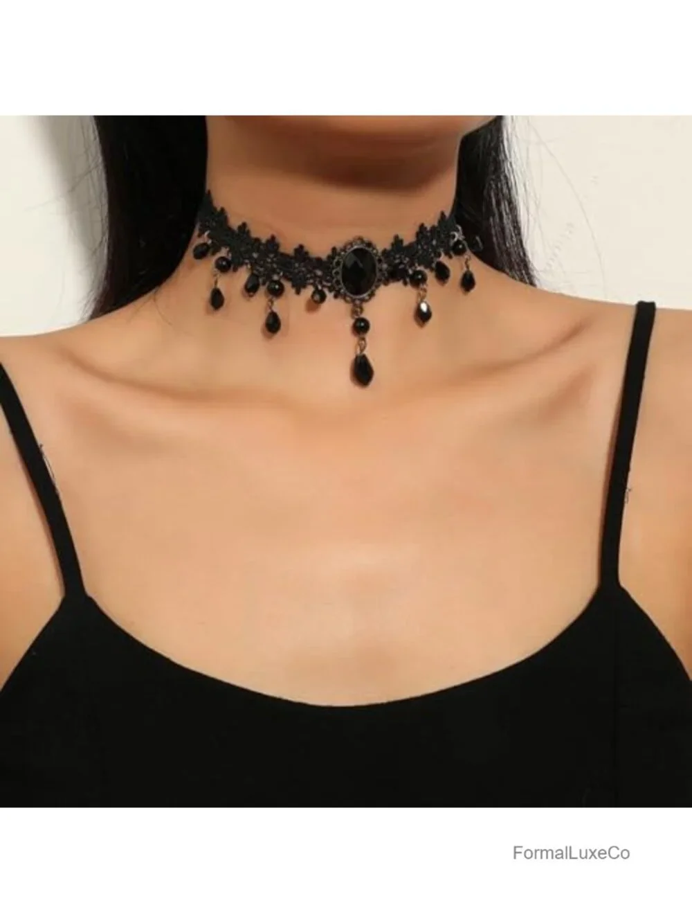 Adjustable Layered Velvet Leather Lace Collar Necklace, Goth